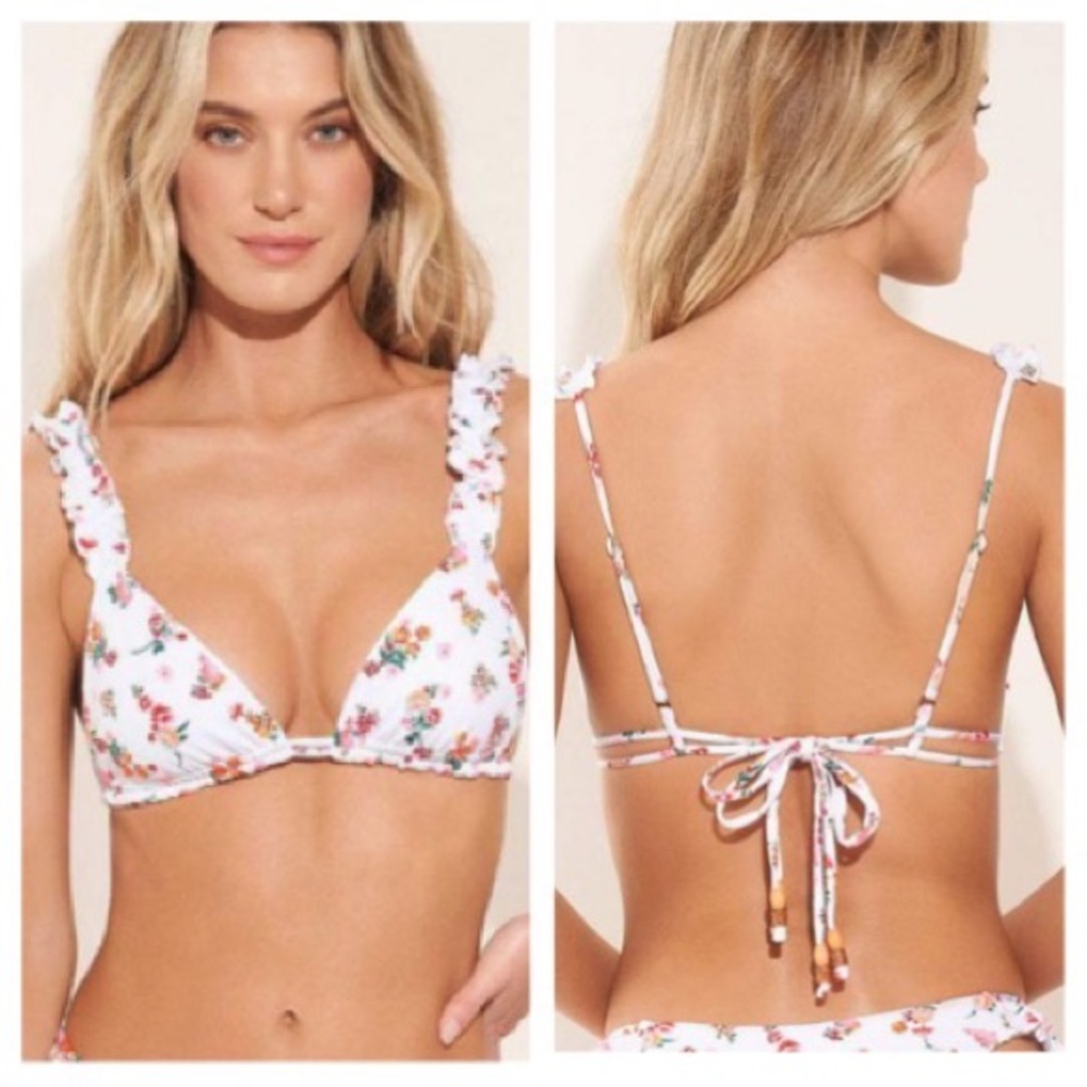 Maaji Fressia Sunset Ruffle Triangle Bikini Top S NWT White Floral Reversible
